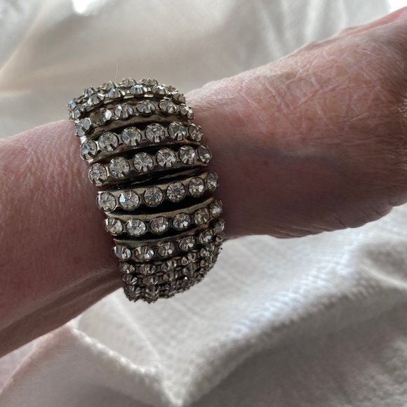 Vintage Diamante Clear Crystal Stretch Bracelet - Picture 4 of 5